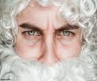 Лицо Санта-Клауса, белые волосы и густой бороды